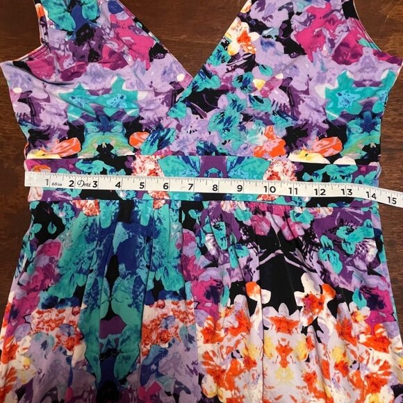 Nicole Miller Y2K Babydoll Maxi Dress Medium Abstract Multicolor Tropical Fairy - Picture 7 of 9